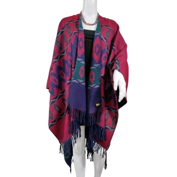 Forum Panco Sweaters - Forum Panco Tassel Poncho Shawl Cape Wraps Geometric Sweater Purple Women's